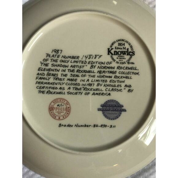 Vintage Norman Rockwell "The Shadow Artist" Fine China Collector Plate # 14818F - Picture 4 of 6